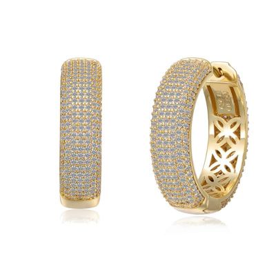 Rozzato Lab Created Sterling Silver 14K Gold Plated with Clear Cubic Zirconia Pave Hoop Earrings