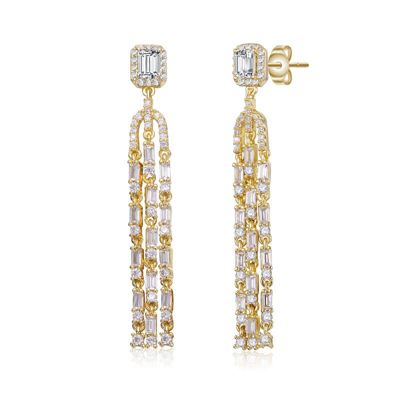 Rozzato Lab Created 14K Gold Plated with Clear Cubic Zirconia Chandelier Drop Earrings
