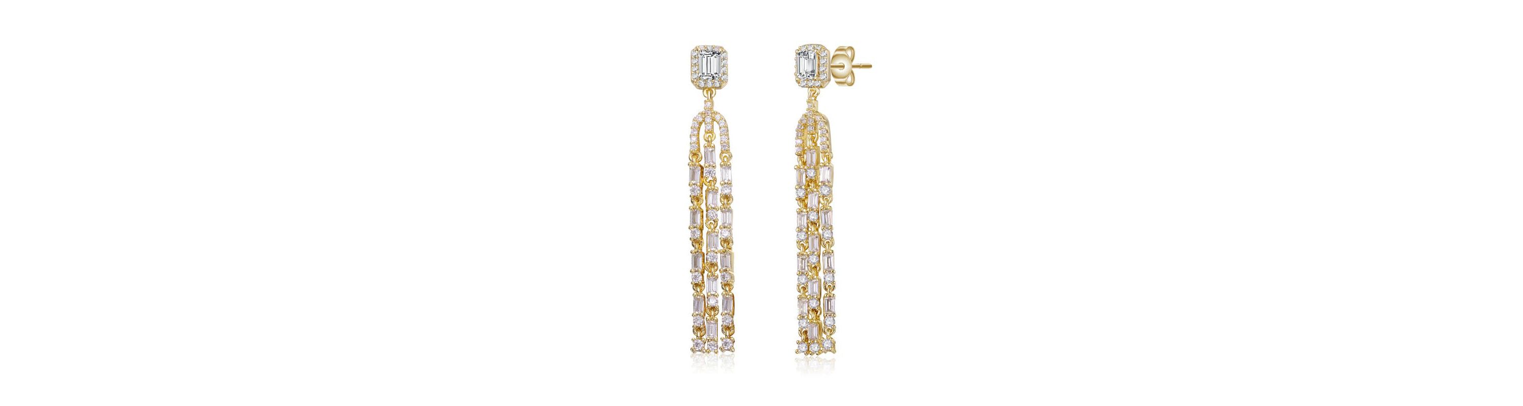 Lab Created 14K Gold Plated with Clear Cubic Zirconia Chandelier Drop Earrings