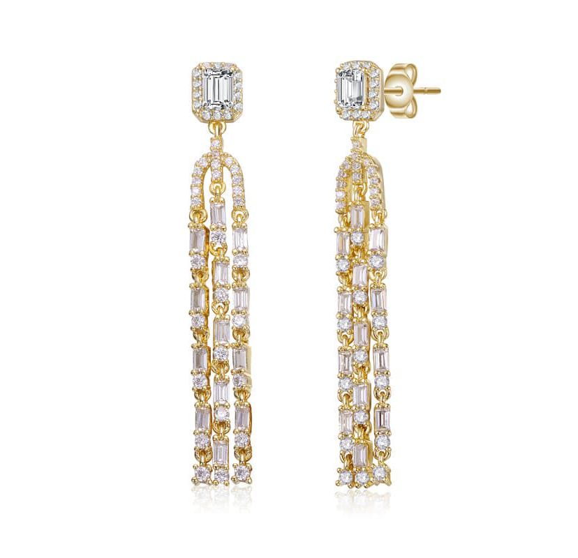 Lab Created 14K Gold Plated with Clear Cubic Zirconia Chandelier Drop Earrings