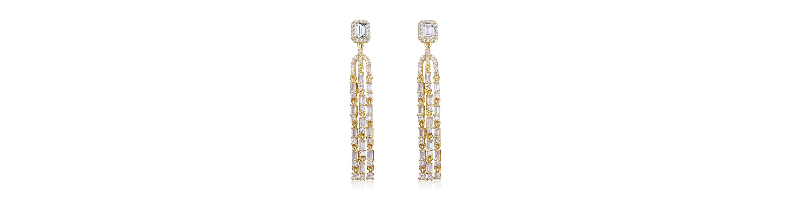 Lab Created 14K Gold Plated with Clear Cubic Zirconia Chandelier Drop Earrings