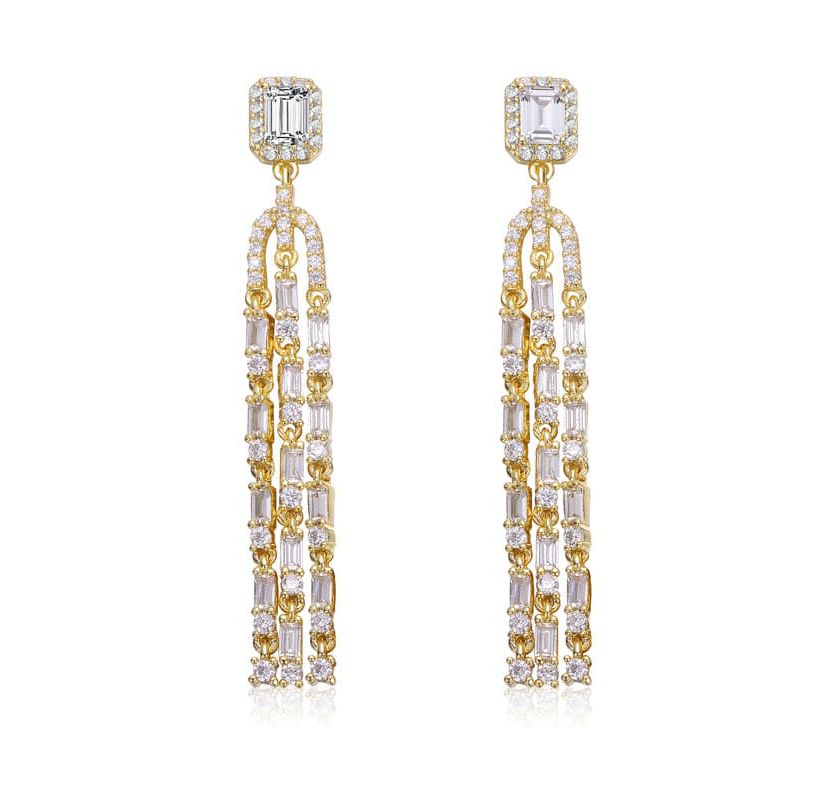 Lab Created 14K Gold Plated with Clear Cubic Zirconia Chandelier Drop Earrings