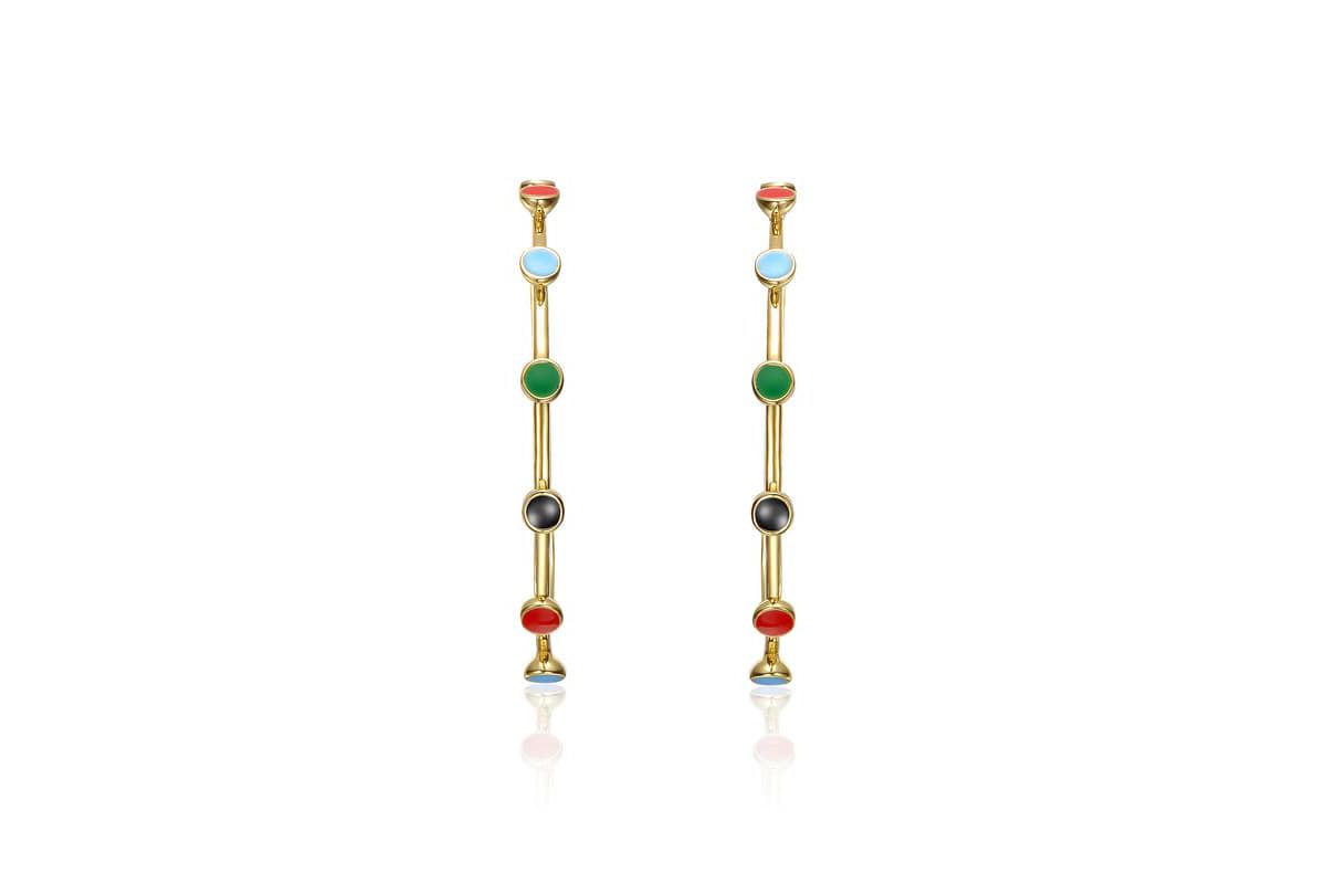 Lab Created Sterling Silver 14K Gold Plated with Multi-Color Enamel C-Hoop Earrings