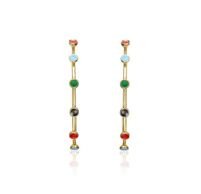 Lab Created Sterling Silver 14K Gold Plated with Multi-Color Enamel C-Hoop Earrings