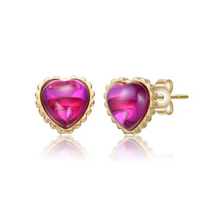 Rozzato Lab Created Sterling Silver 14K Gold Plated with Pink Cubic Zirconia Sunset Heart Stud Earrings