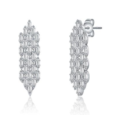 Rozzato Lab Created Sterling Silver White Gold Plated with Clear Cubic Zirconia Waterfall Cluster Dangle Earrings