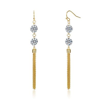 Rozzato Lab Created Sterling Silver 14K Gold Plated with Clear Cubic Zirconia Chain Fringe Dangle Earrings