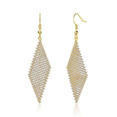 Rozzato Lab Created Sterling Silver 14K Gold Plated with Clear Cubic Zirconia Mesh Dangle Drop Earrings