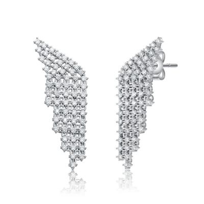Rozzato Lab Created Sterling Silver White Gold Plated with Clear Cubic Zirconia Angel Wing Waterfall Earrings