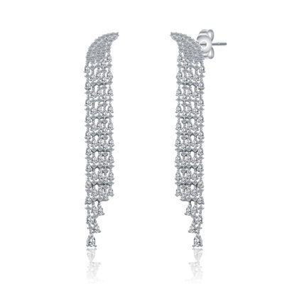Rozzato Lab Created Sterling Silver White Gold Plated with Clear Cubic Zirconia Bridal Drop Earrings