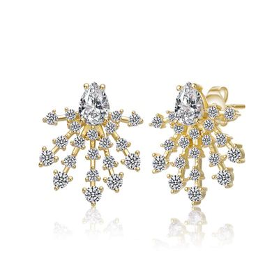Rozzato Lab Created Sterling Silver 14K Gold Plated with Clear Cubic Zirconia Snowflake Cluster Earrings