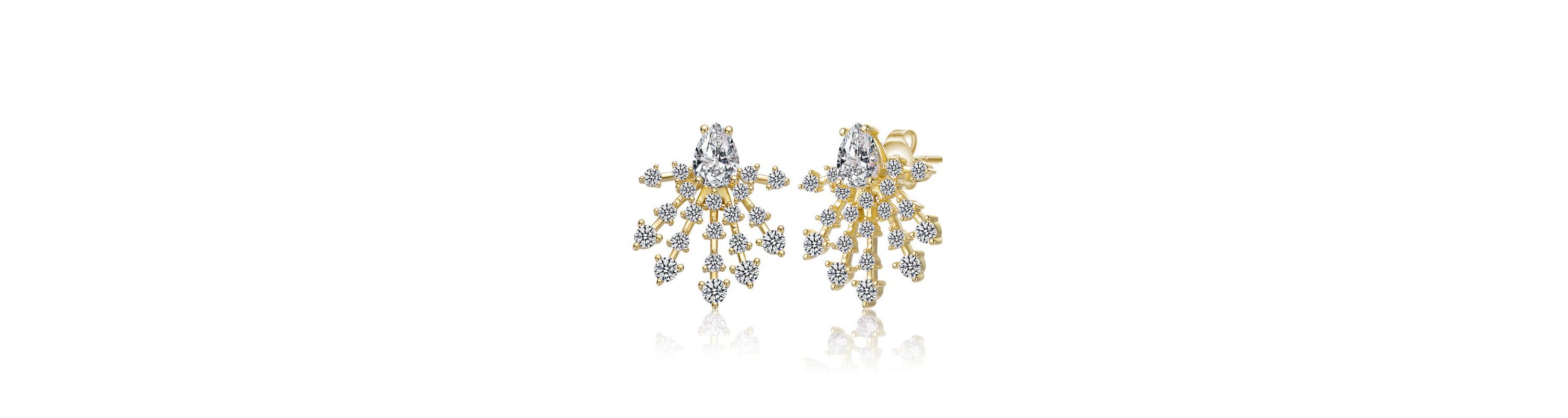 Lab Created Sterling Silver 14K Gold Plated with Clear Cubic Zirconia Snowflake Cluster Earrings