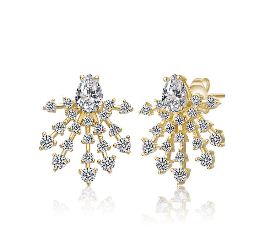 Lab Created Sterling Silver 14K Gold Plated with Clear Cubic Zirconia Snowflake Cluster Earrings