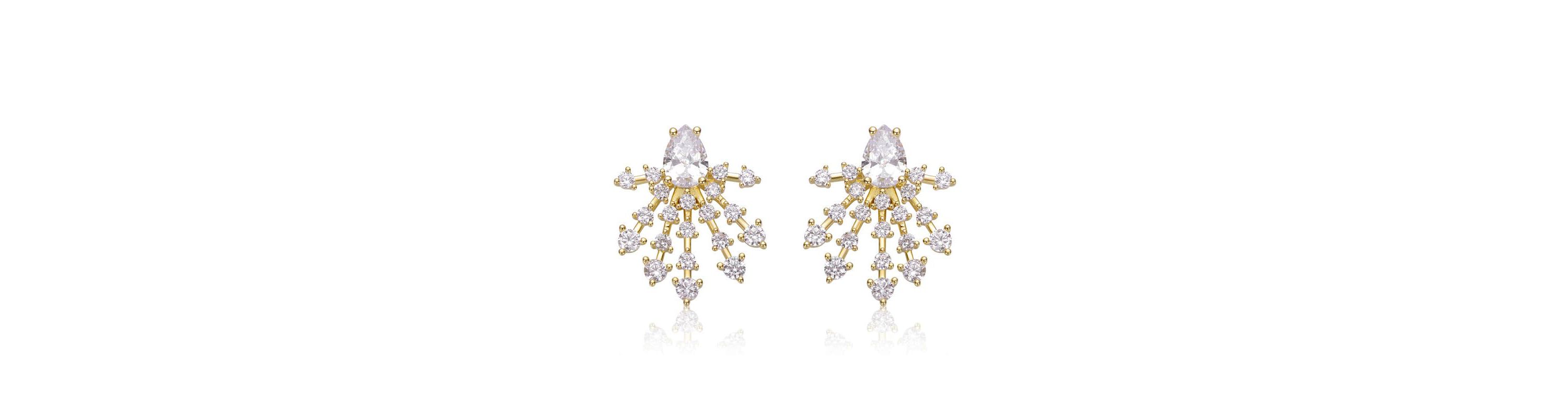 Lab Created Sterling Silver 14K Gold Plated with Clear Cubic Zirconia Snowflake Cluster Earrings