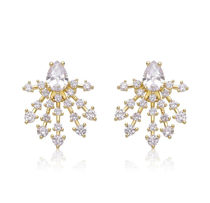 Lab Created Sterling Silver 14K Gold Plated with Clear Cubic Zirconia Snowflake Cluster Earrings