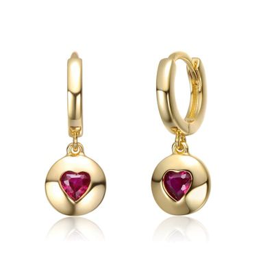 Rozzato Lab Created Sterling Silver 14K Gold Plated with Ruby Red Cubic Zirconia Dangle Earrings