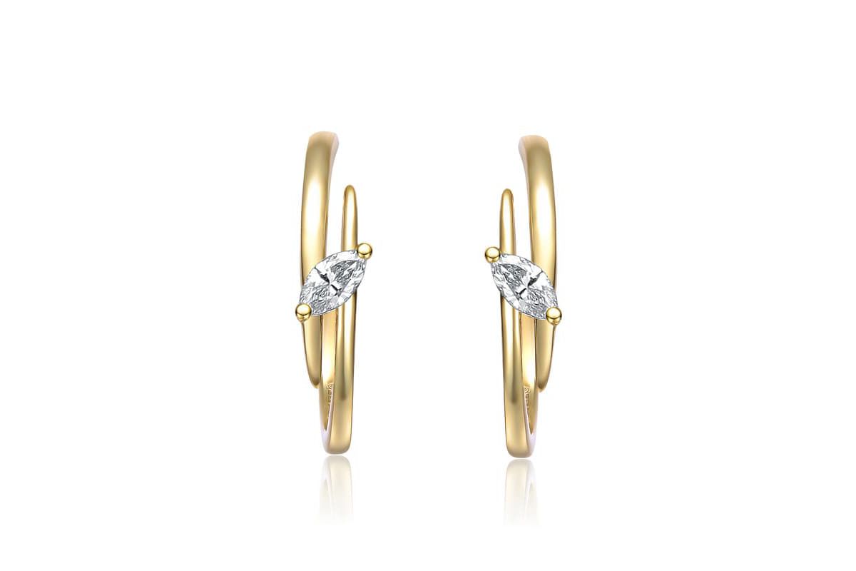 Lab Created Sterling Silver 14K Gold Plated with Clear Cubic Zirconia Double Curve C-Hoop Earrings
