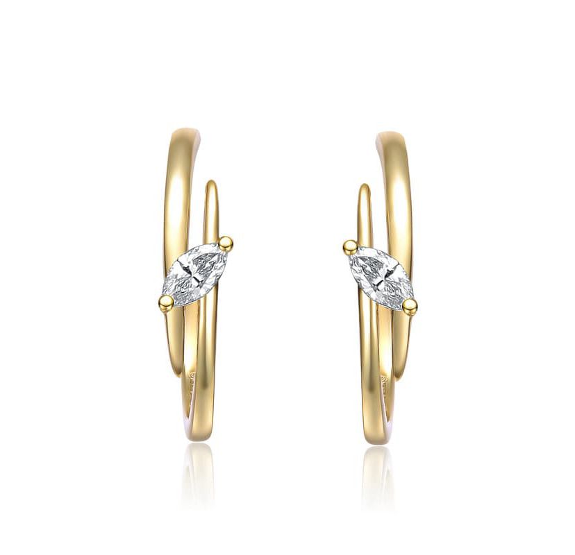 Lab Created Sterling Silver 14K Gold Plated with Clear Cubic Zirconia Double Curve C-Hoop Earrings