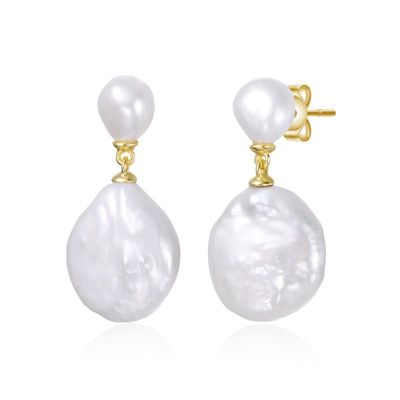 Rozzato Lab Created Sterling Silver 14K Gold Plated with Mother of Pearl Coin Drop Dangle Earrings