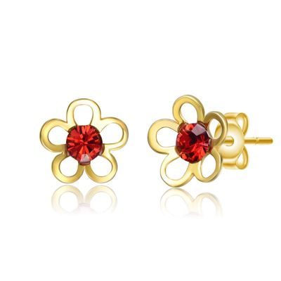 Rozzato Lab Created Sterling Silver 14K Gold Plated with Red Velvet Cubic Zirconia Daisy Flower Stud Earrings for Kids