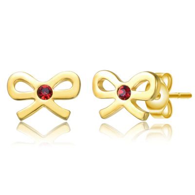 Rozzato Lab Created Sterling Silver 14K Gold Plated with Red Velvet Cubic Zirconia Ribbon Bow Tie Stud Earrings for Kids