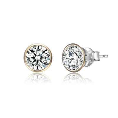 Rozzato Lab Created Sterling Silver with Clear Cubic Zirconia Round Framed Small Stud Earrings