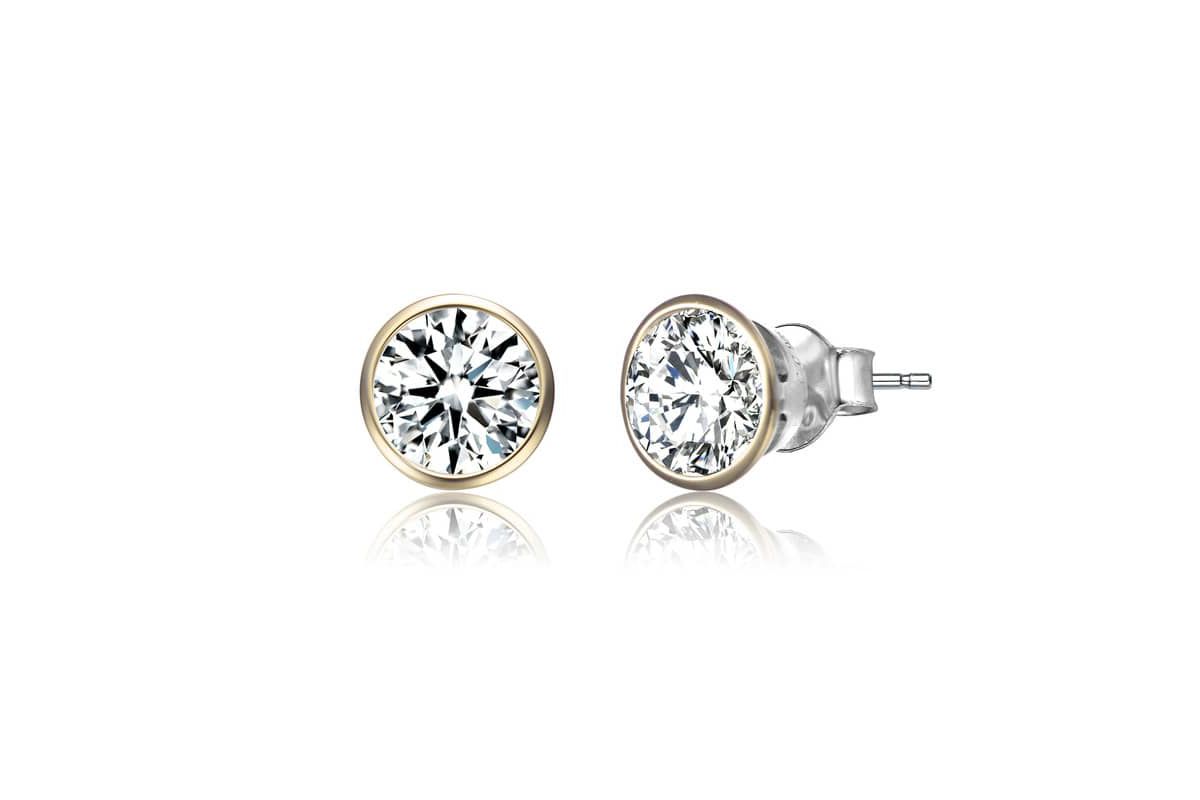 Lab Created Sterling Silver with Clear Cubic Zirconia Round Framed Small Stud Earrings