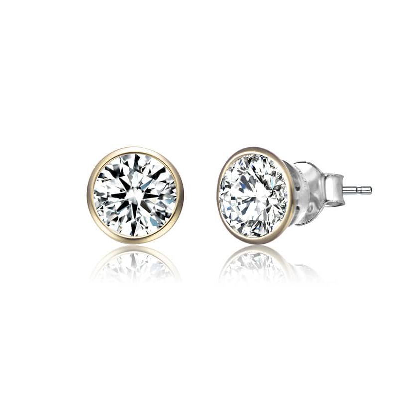 Lab Created Sterling Silver with Clear Cubic Zirconia Round Framed Small Stud Earrings