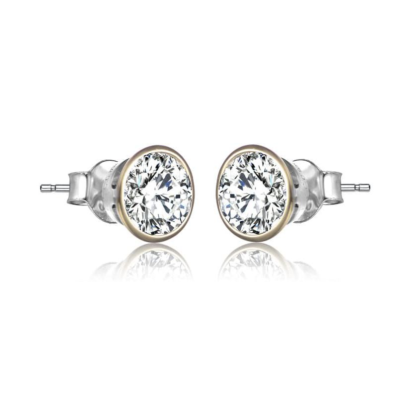 Lab Created Sterling Silver with Clear Cubic Zirconia Round Framed Small Stud Earrings