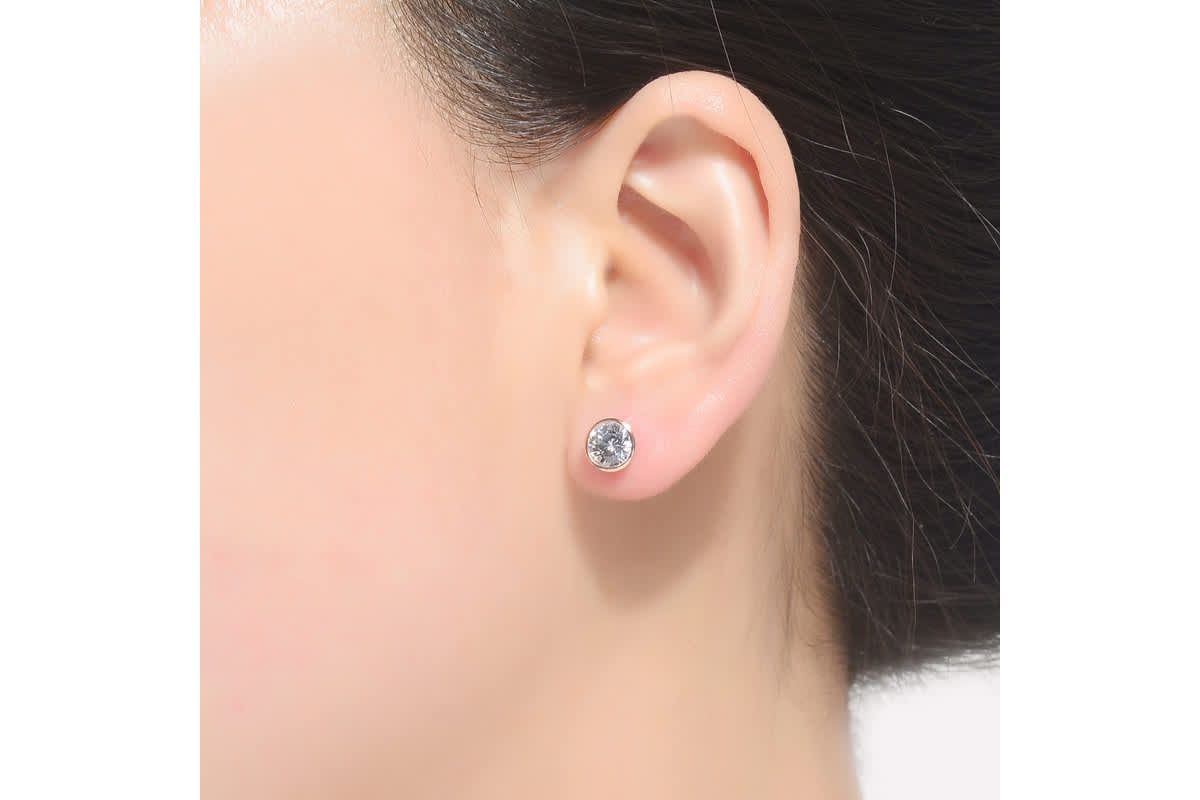 Lab Created Sterling Silver with Clear Cubic Zirconia Round Framed Small Stud Earrings