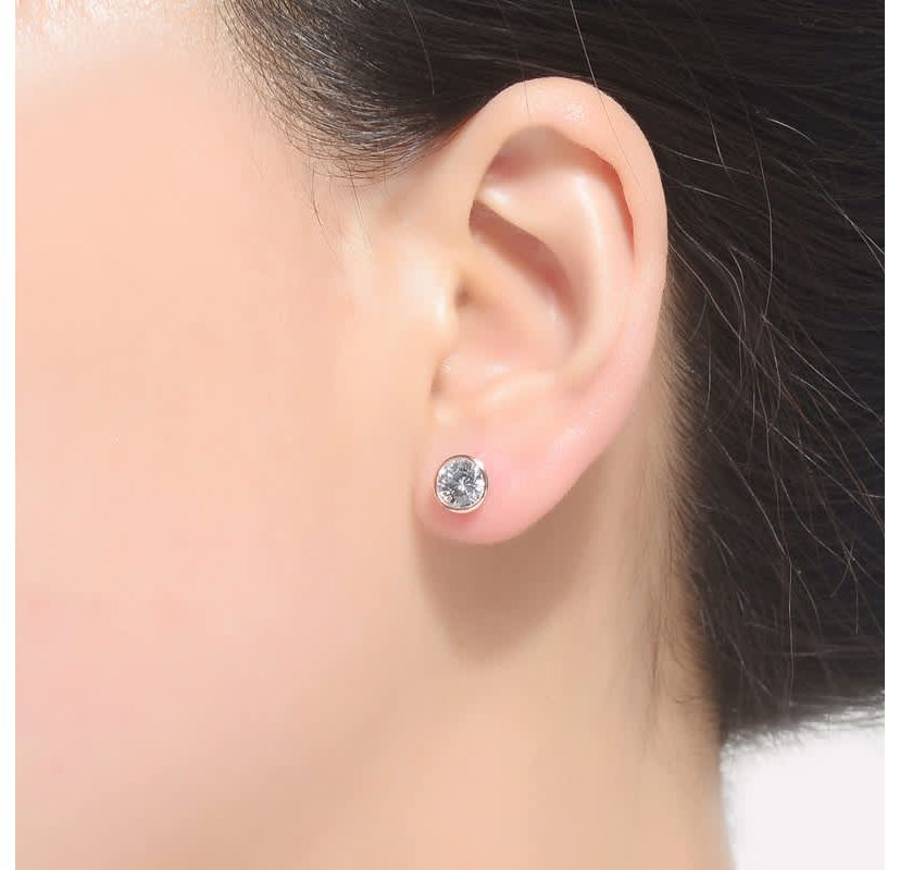 Lab Created Sterling Silver with Clear Cubic Zirconia Round Framed Small Stud Earrings