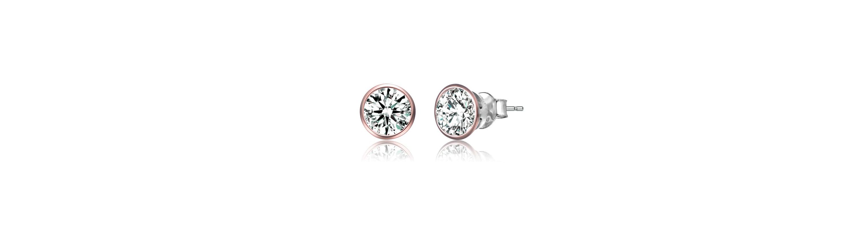 Lab Created Sterling Silver 18K Rose Gold Plated with Clear Cubic Zirconia Stud Earrings