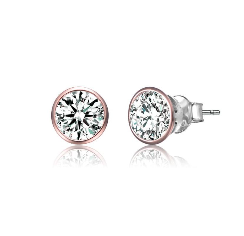 Lab Created Sterling Silver 18K Rose Gold Plated with Clear Cubic Zirconia Stud Earrings
