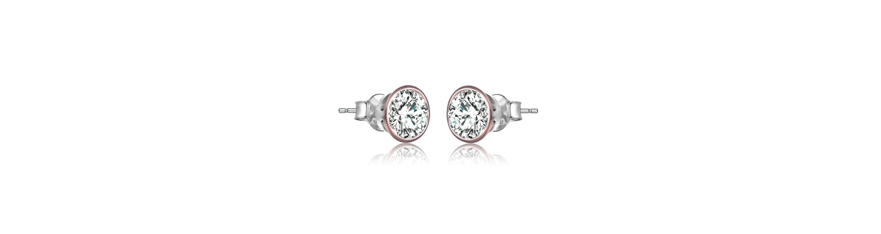 Lab Created Sterling Silver 18K Rose Gold Plated with Clear Cubic Zirconia Stud Earrings