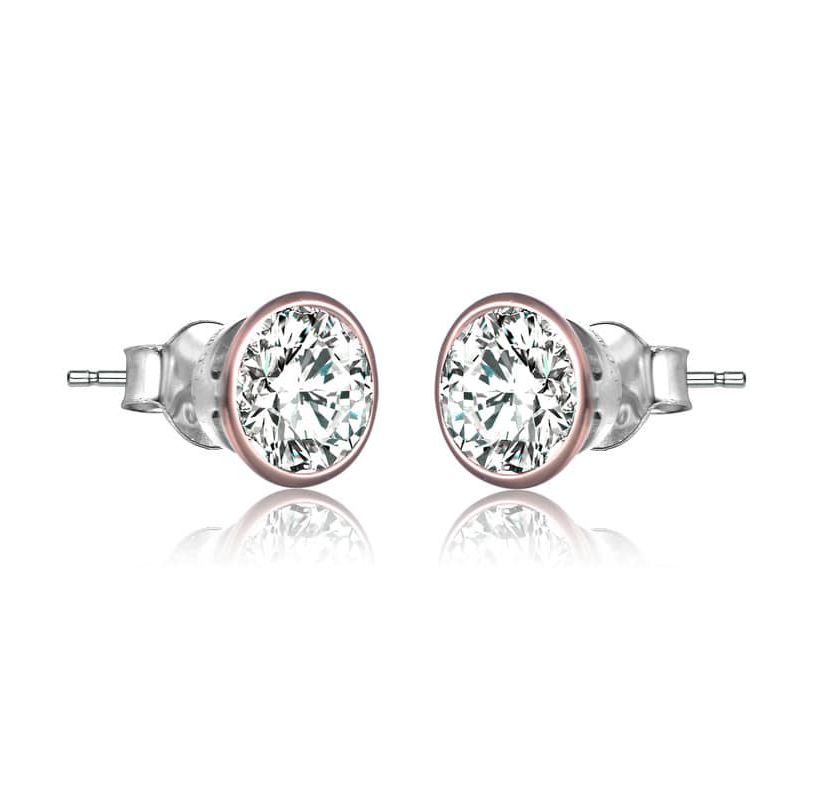 Lab Created Sterling Silver 18K Rose Gold Plated with Clear Cubic Zirconia Stud Earrings