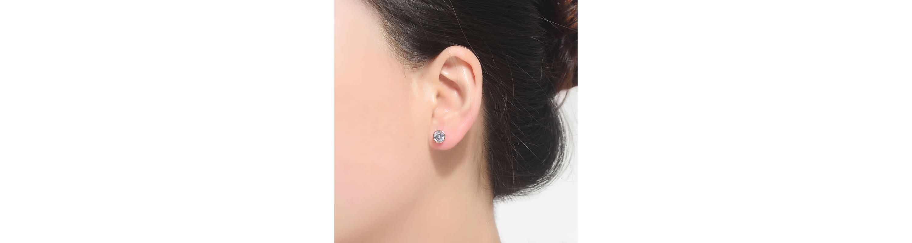 Lab Created Sterling Silver 18K Rose Gold Plated with Clear Cubic Zirconia Stud Earrings