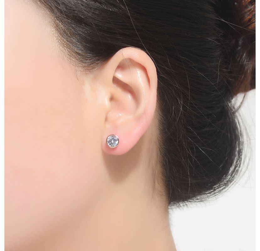 Lab Created Sterling Silver 18K Rose Gold Plated with Clear Cubic Zirconia Stud Earrings