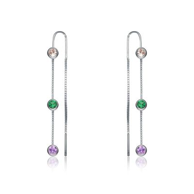 Rozzato Lab Created Sterling Silver White Gold Plated with Round Multi-Color Bezel Set Threaded Earrings