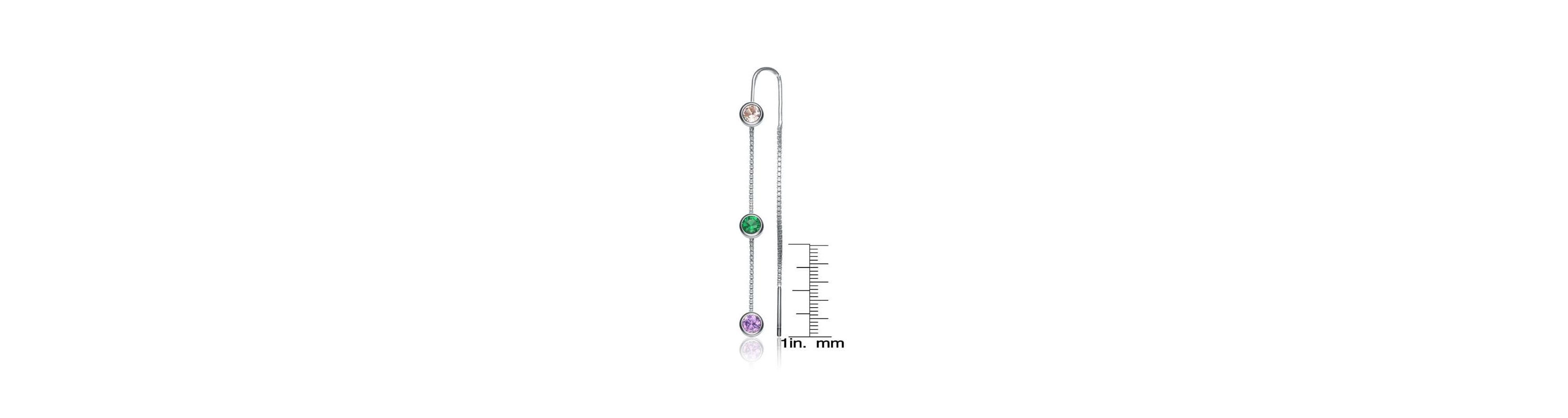 Lab Created Sterling Silver White Gold Plated with Round Multi-Color Bezel Set Threaded Earrings