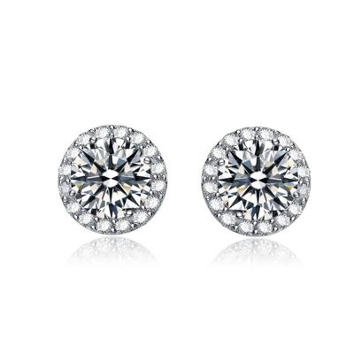 Rozzato Lab Created Sterling Silver White Gold Plated with Clear Cubic Zirconia Round Stud Earrings