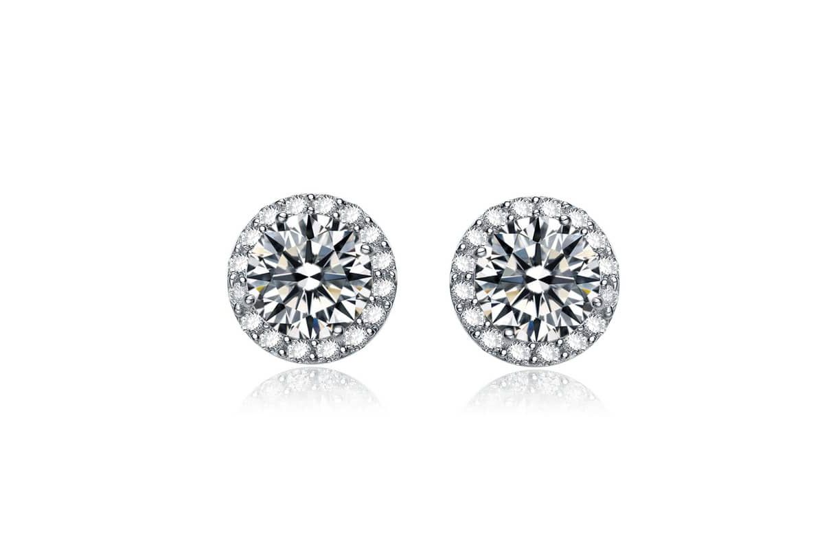Lab Created Sterling Silver White Gold Plated with Clear Cubic Zirconia Round Stud Earrings