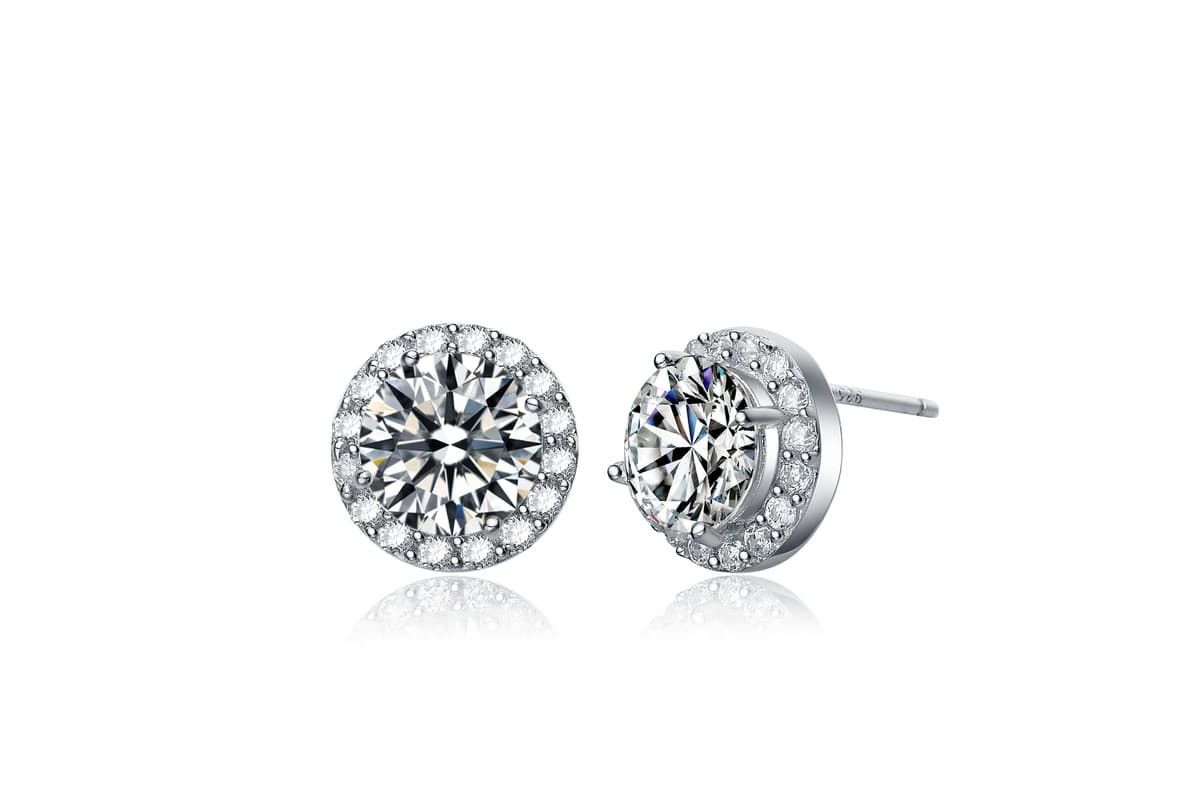 Lab Created Sterling Silver White Gold Plated with Clear Cubic Zirconia Round Stud Earrings