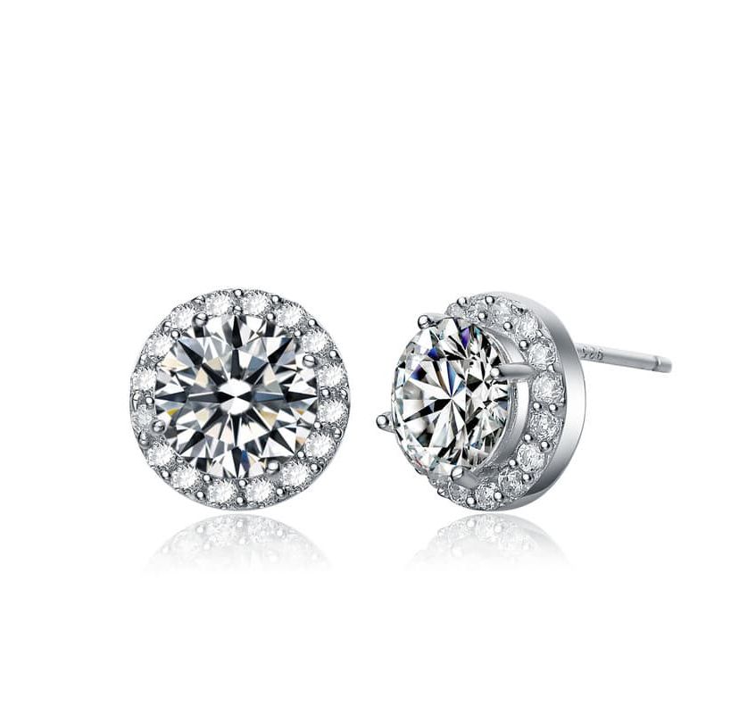 Lab Created Sterling Silver White Gold Plated with Clear Cubic Zirconia Round Stud Earrings