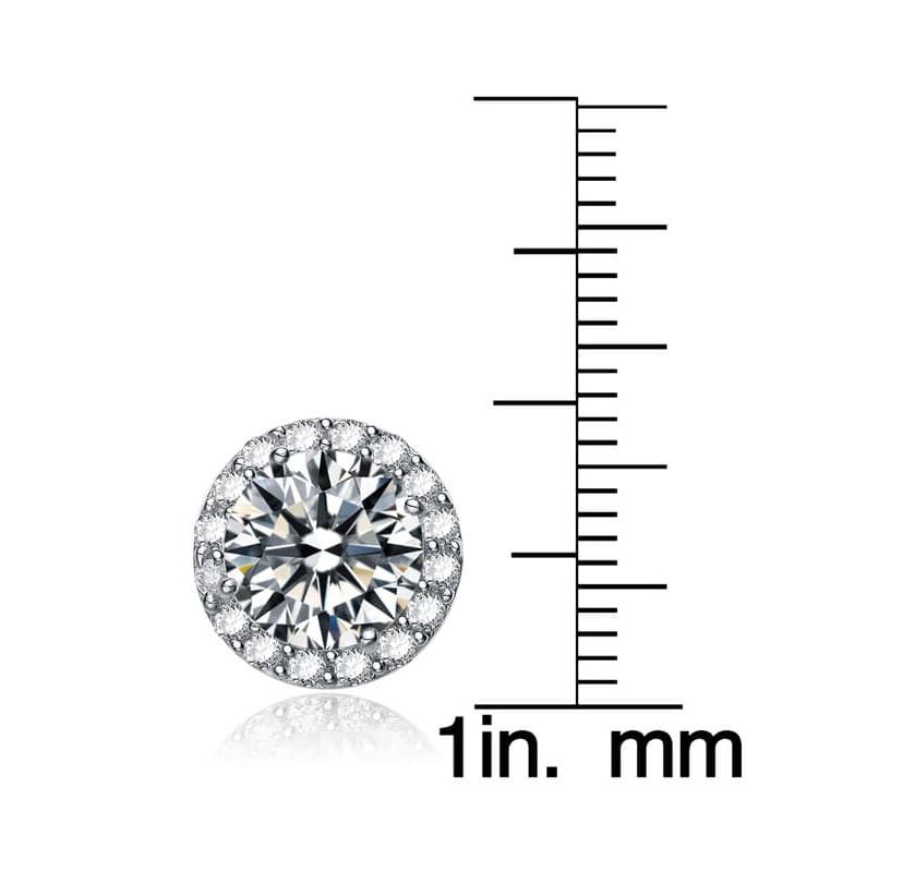 Lab Created Sterling Silver White Gold Plated with Clear Cubic Zirconia Round Stud Earrings