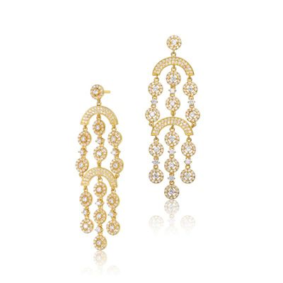 Rozzato Lab Created Sterling Silver 14K Gold Plated with Clear Cubic Zirconia Double Tier Chandelier Drop Earrings