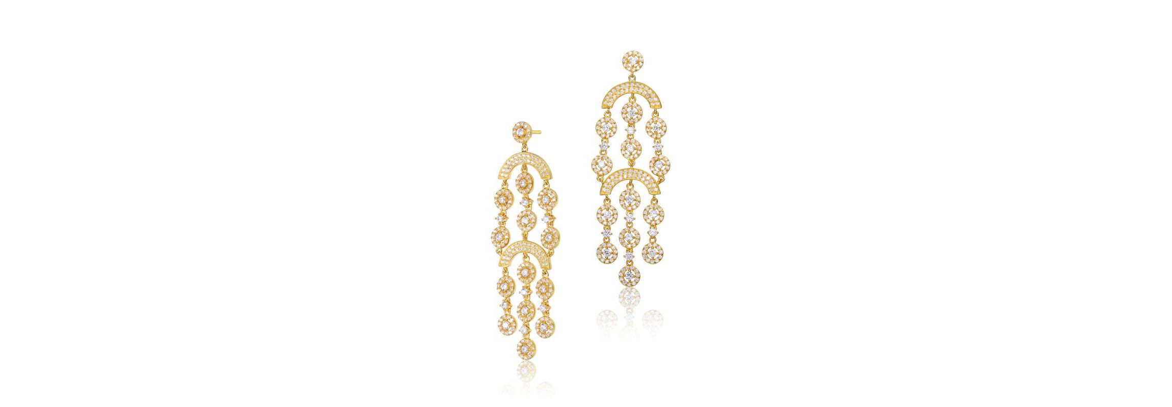 Lab Created Sterling Silver 14K Gold Plated with Clear Cubic Zirconia Double Tier Chandelier Drop Earrings