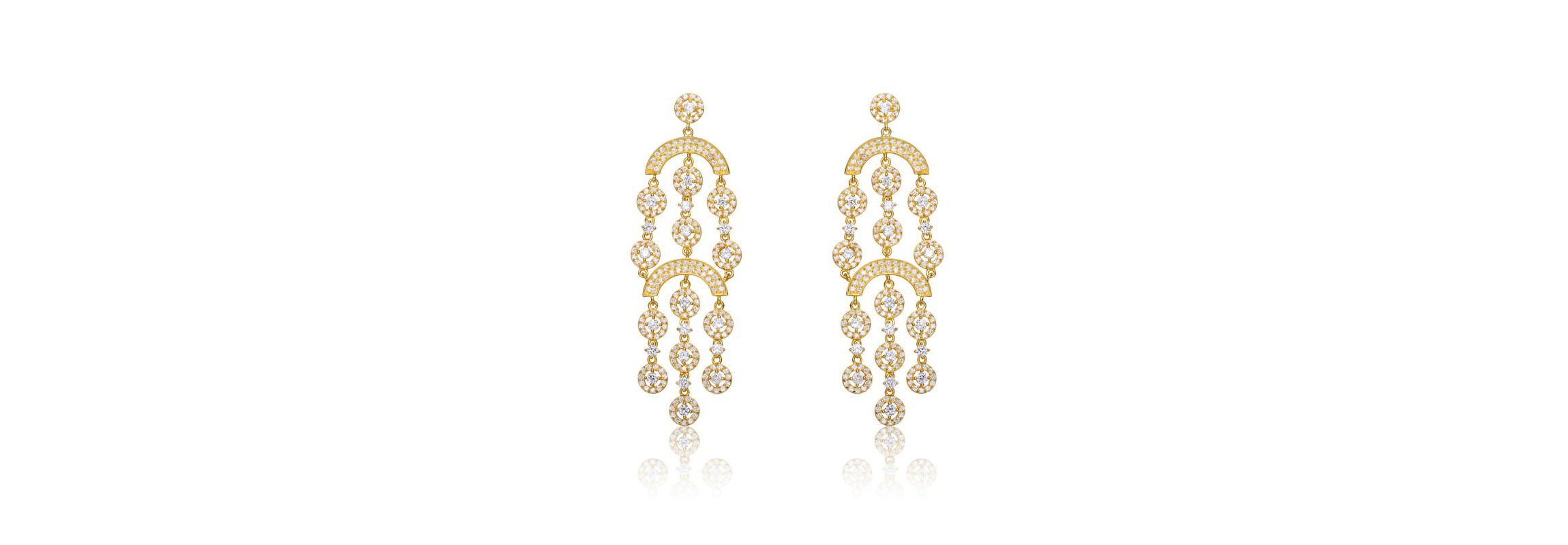 Lab Created Sterling Silver 14K Gold Plated with Clear Cubic Zirconia Double Tier Chandelier Drop Earrings