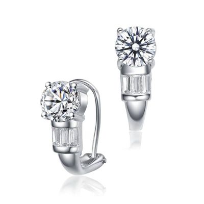 Rozzato Lab Created Sterling Silver White Gold Plated with Clear Cubic Zirconia Petite Lever Back Earrings