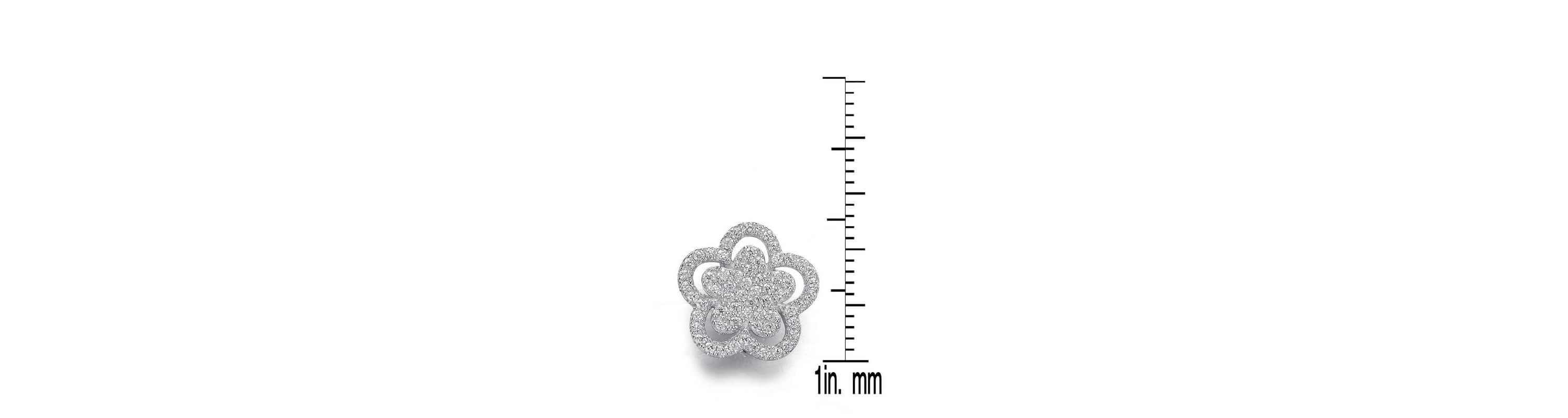 Lab Created Sterling Silver White Gold Plating with Clear Cubic Zirconia Double flower Stud Earrings