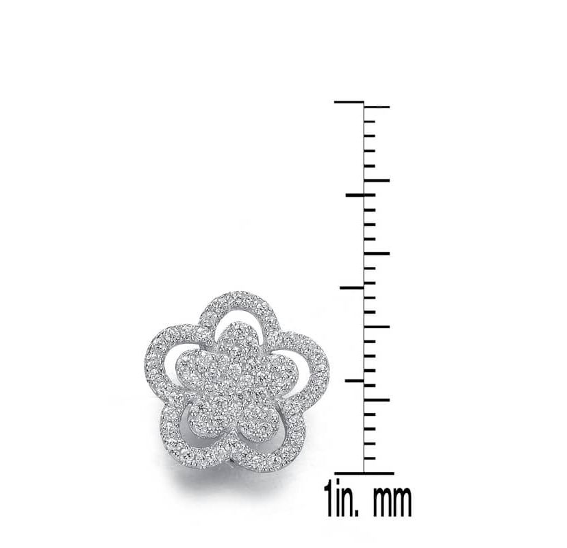 Lab Created Sterling Silver White Gold Plating with Clear Cubic Zirconia Double flower Stud Earrings